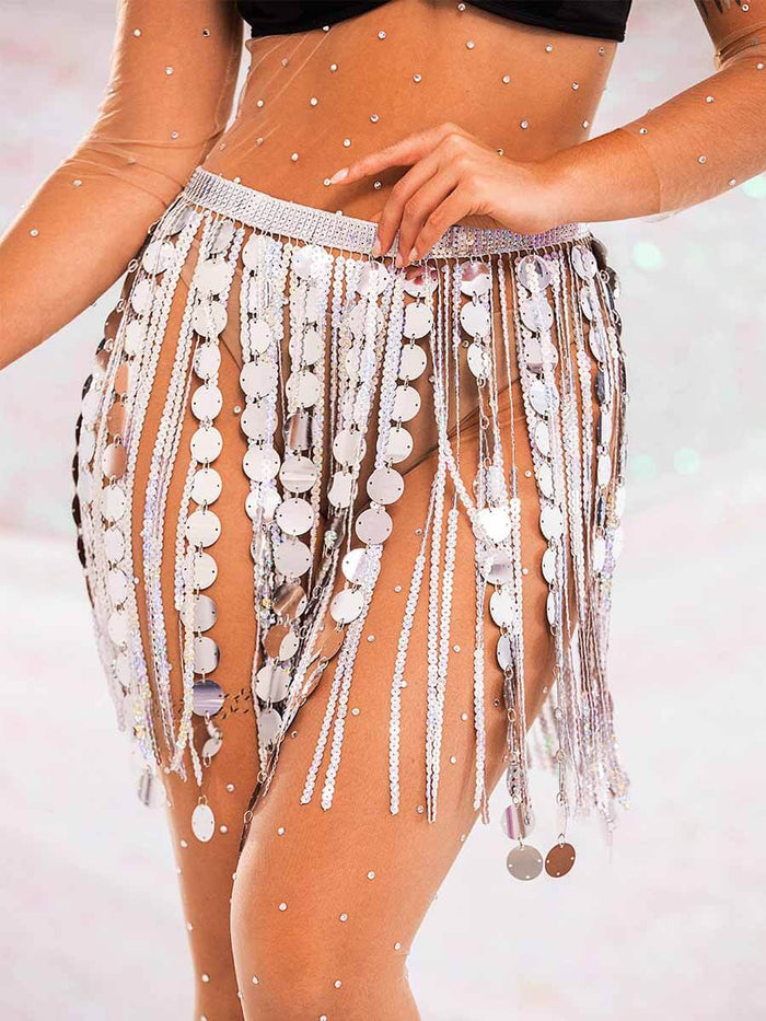 Silver Tassel Skirt - Sparkly Fringe Mini Skirt