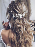 Silver Vine White Flower Leaf Pearl Hair Accessory