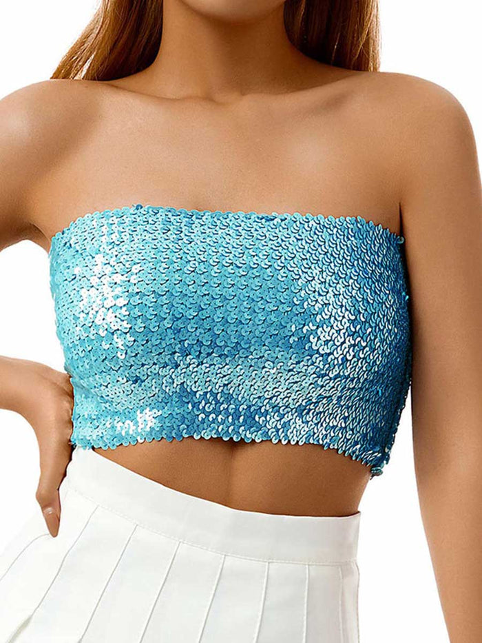 Sky Blue Sequin Bandeau Top