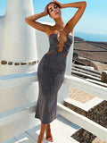 Slim-Fit Sequin Halter Cutout Backless A-Line Dress