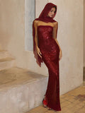 Slim-Fit Sequin Strapless Backless Gown with Slit