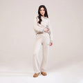 Soft Knit Wide Leg Trousers - Beige