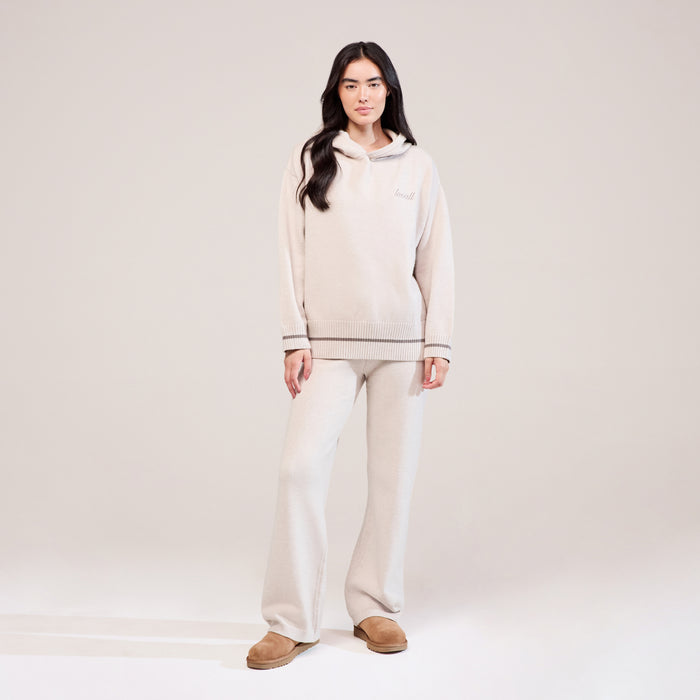 Soft Knit Wide Leg Trousers - Beige
