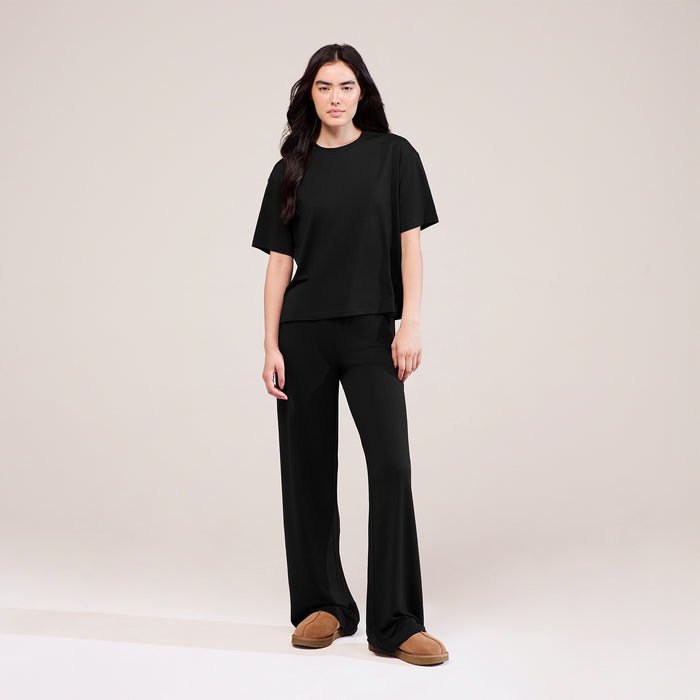 Soft Touch Wide Leg Lounge Set - Black