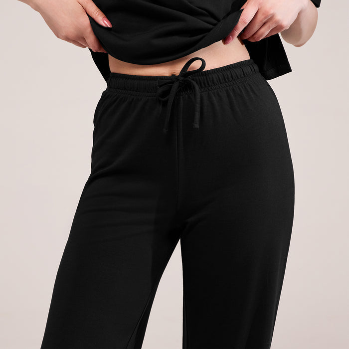 Soft Touch Wide Leg Lounge Set - Black