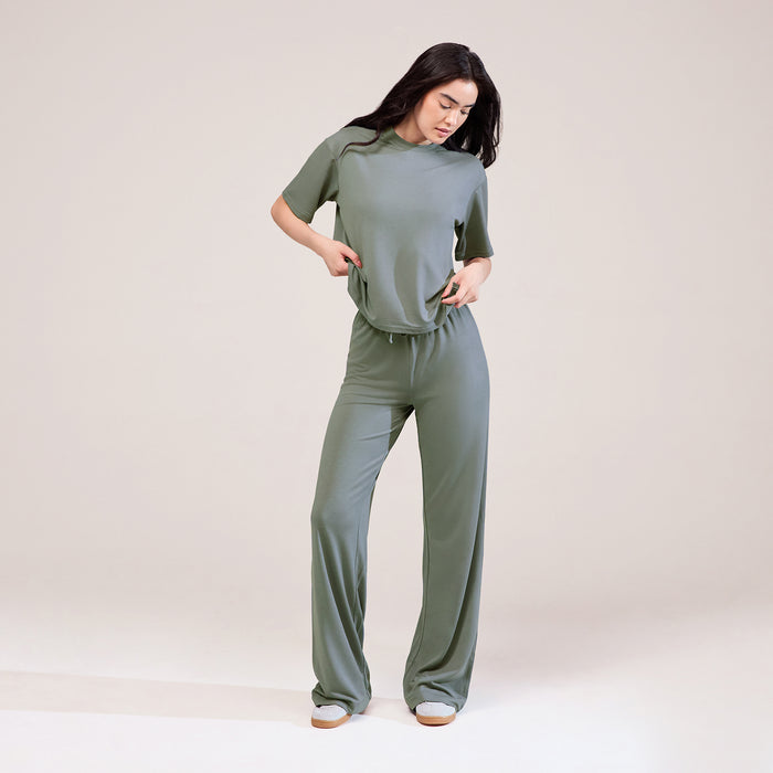 Soft Touch Wide Leg Lounge Set - Sage Green