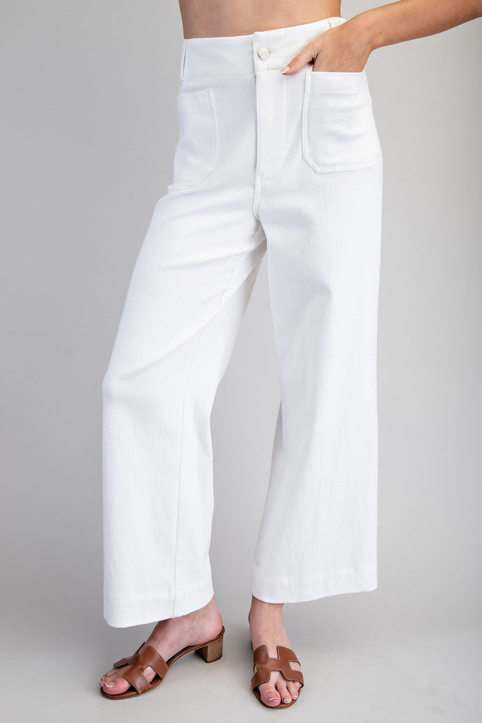 Soft Washed Wide Leg Pants in Off White
