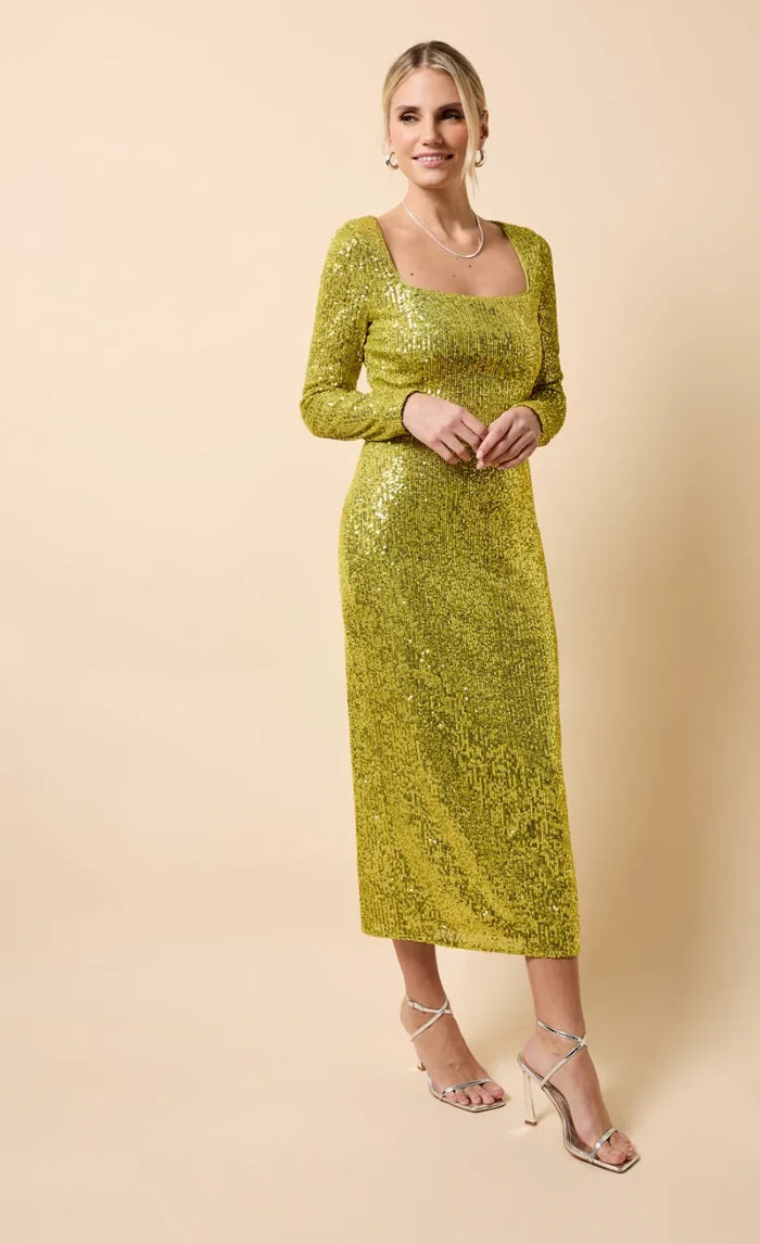 Solange Sequin Midaxi Dress (Lime)