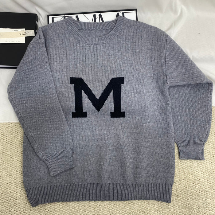 Solid Color Letter Sweater