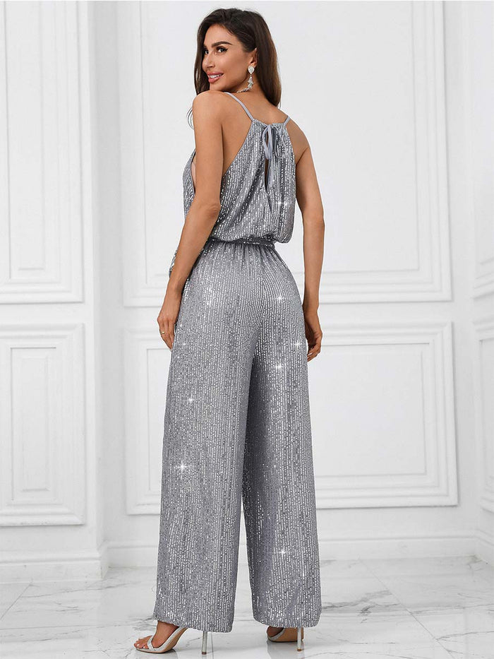 Solid Color Sequin Sexy Spaghetti Strap Jumpsuit