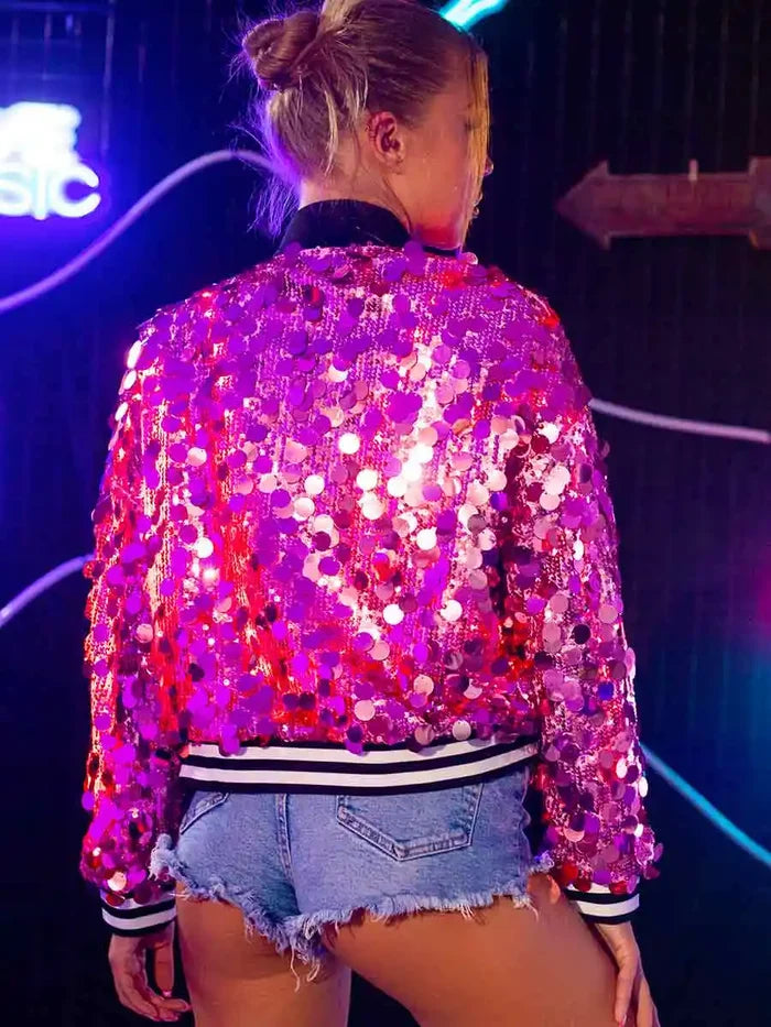 Sparkle Appeal: Pink Sequined Jacket With Built-in Led Lights