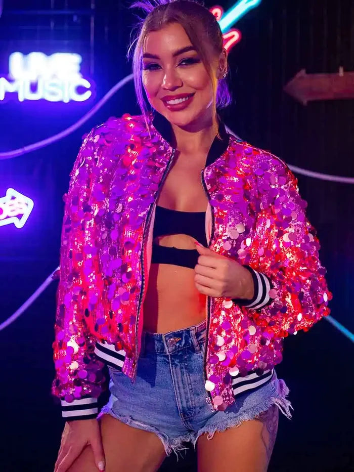 Sparkle Appeal: Pink Sequined Jacket With Built-in Led Lights