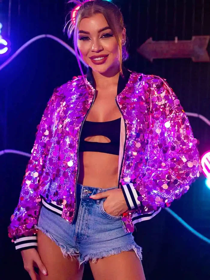 Sparkle Appeal: Pink Sequined Jacket With Built-in Led Lights