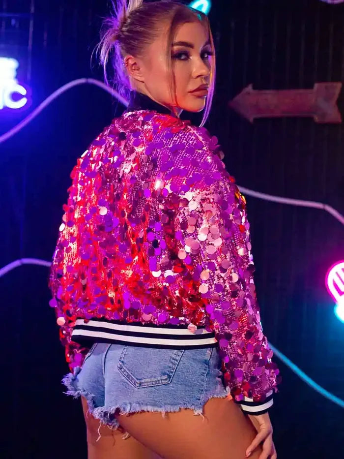 Sparkle Appeal: Pink Sequined Jacket With Built-in Led Lights