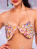 Sparkly Bra - Metal Chain Colorful Sequin Halter Bra