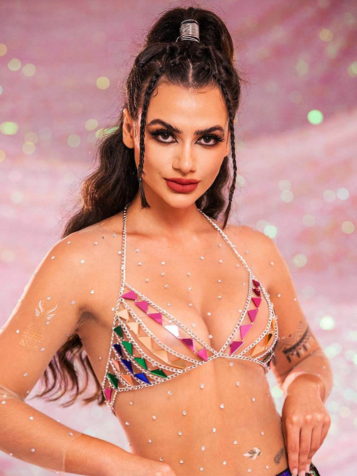 Sparkly Bra Top â€?Triangular Sequin Metal Chain Bra