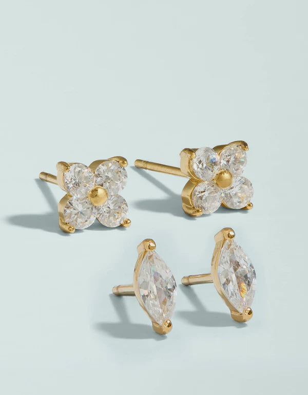 Sparkly Clover Stud Earrings Set