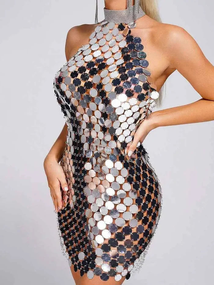 Sparkly Disco Dress - Fitted Sleeveless Sequin Dress