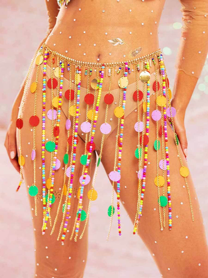 Sparkly Tassel Skirt - Sequin Beaded Metal Chain Skirt
