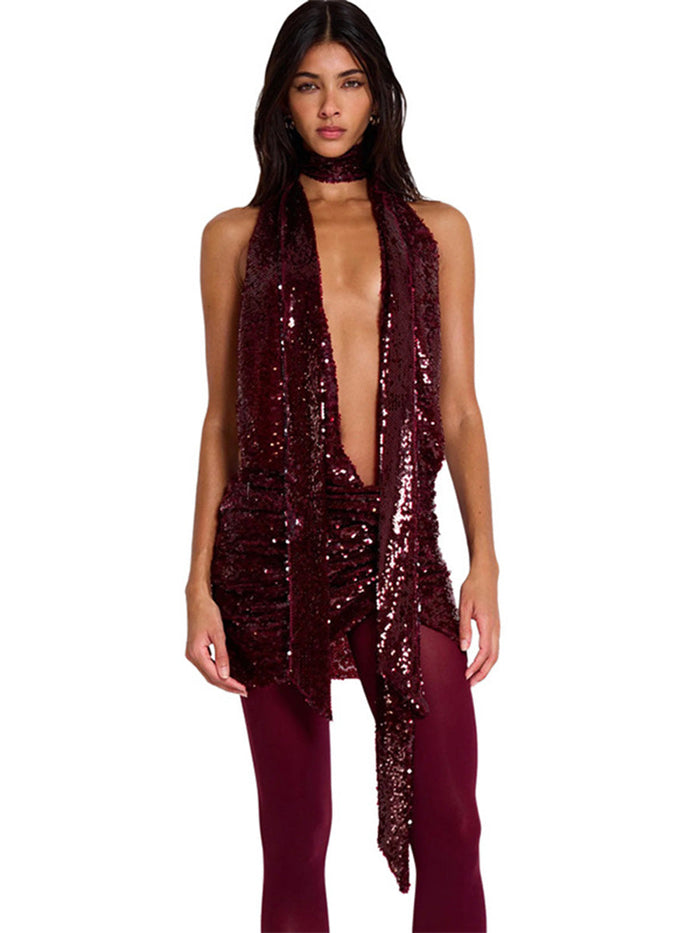 Spring/Summer Hot Girl Sexy Deep V Sequin Bodycon Dress