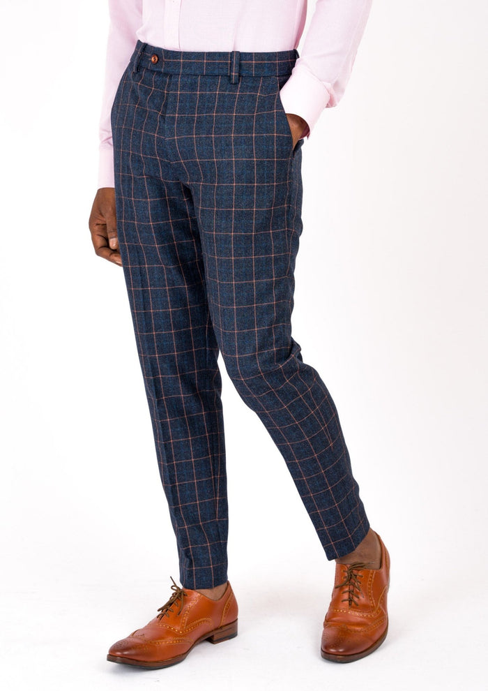 Spruce Blue Flannel Windowpane Pants - SARTORO