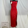 Square Neck Satin Slit Dress