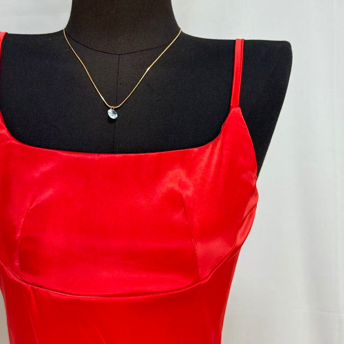 Square Neck Satin Slit Dress