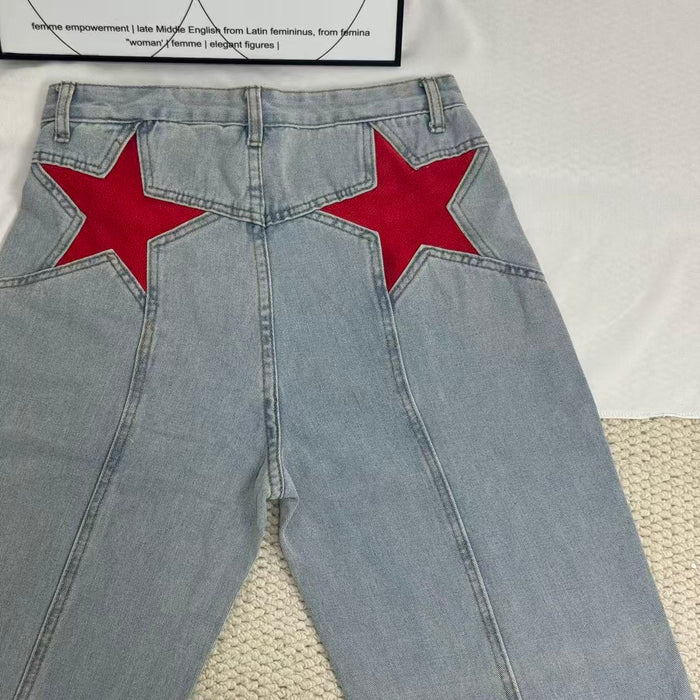 Straight-Leg Star-Patterned Floor-Length Trousers