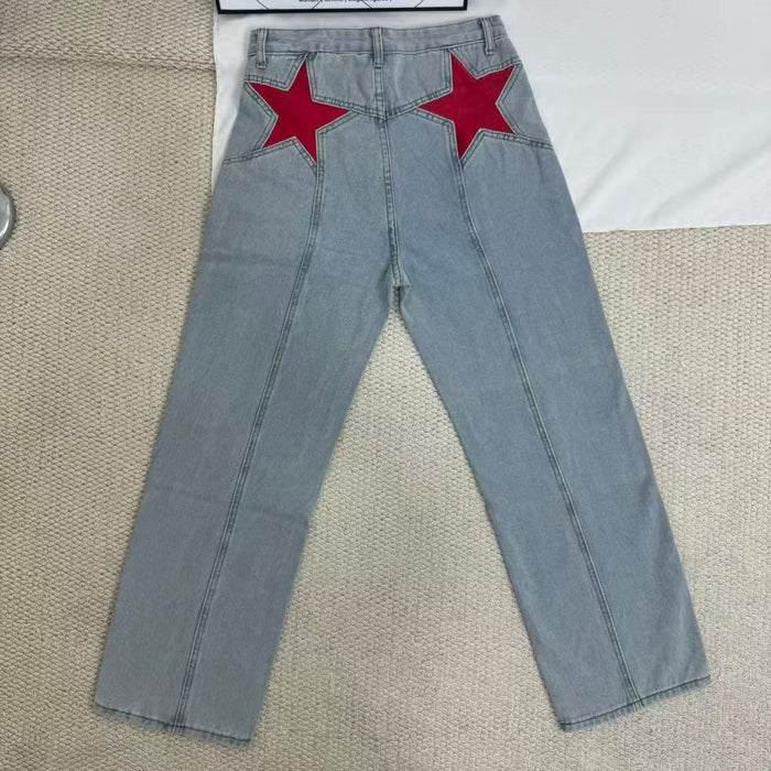 Straight-Leg Star-Patterned Floor-Length Trousers