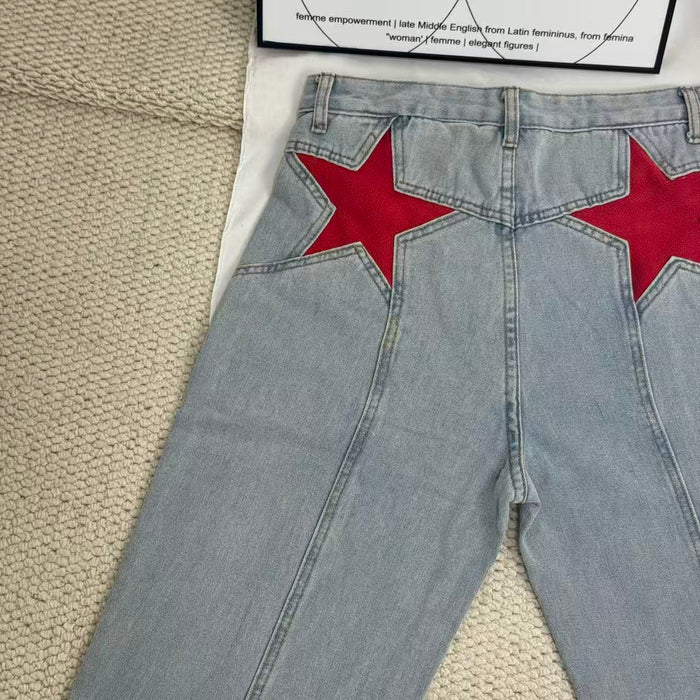 Straight-Leg Star-Patterned Floor-Length Trousers
