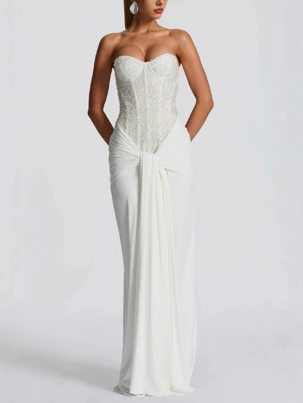 Strapless High-Waisted Fitted Tie-Up Dress