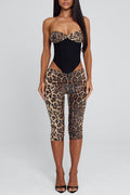 Strapless Top Low-Rise Pants Leopard Sequin Party 2pcs Set-Brown Pre Order