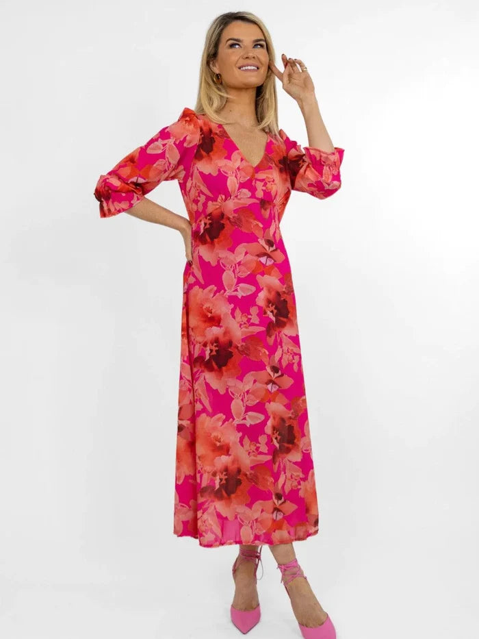STREASA DRESS (PINK FLORAL PRINT)