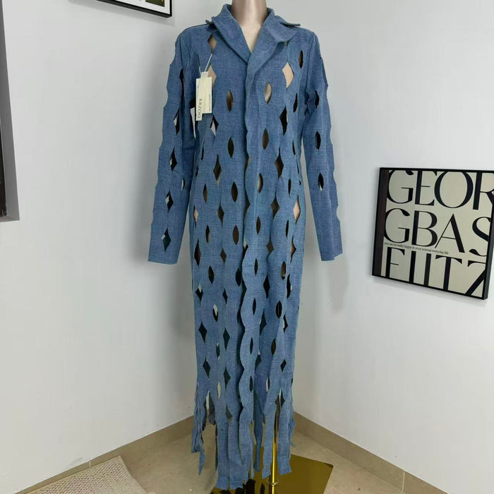 Street-Style Cutout Long-Sleeve Trench Coat
