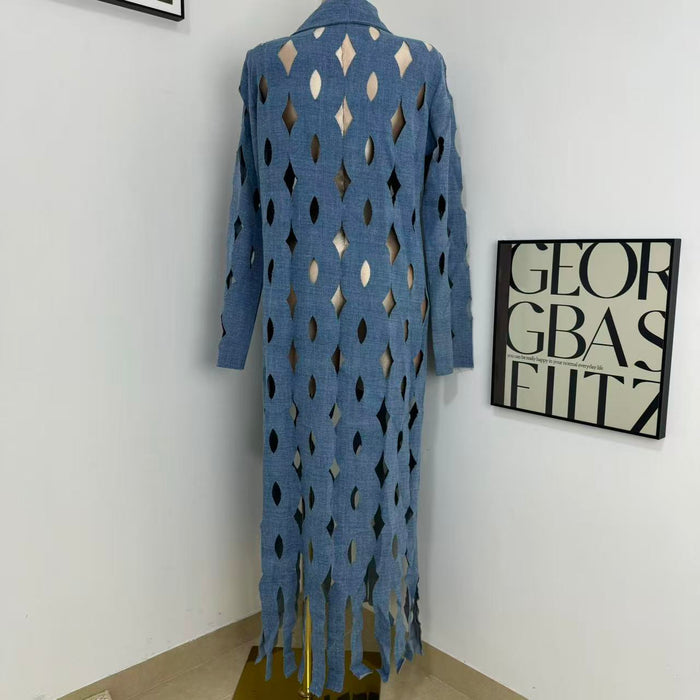 Street-Style Cutout Long-Sleeve Trench Coat