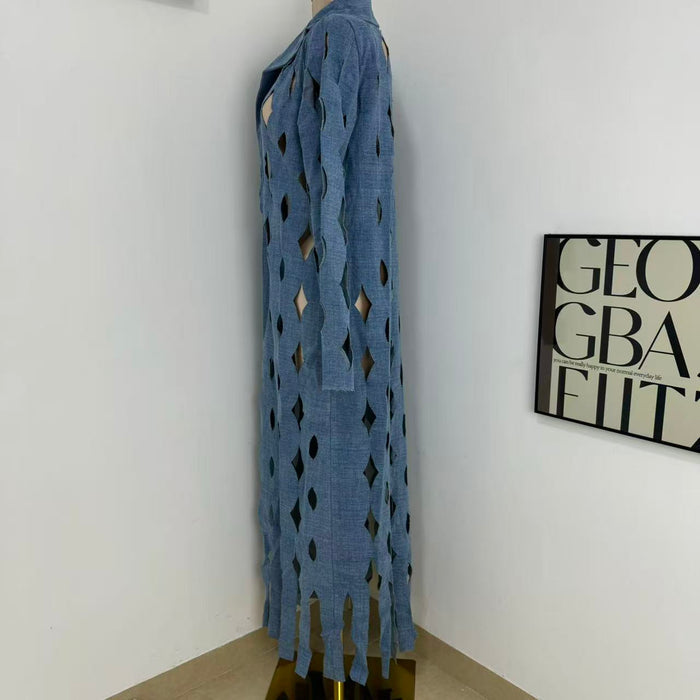 Street-Style Cutout Long-Sleeve Trench Coat