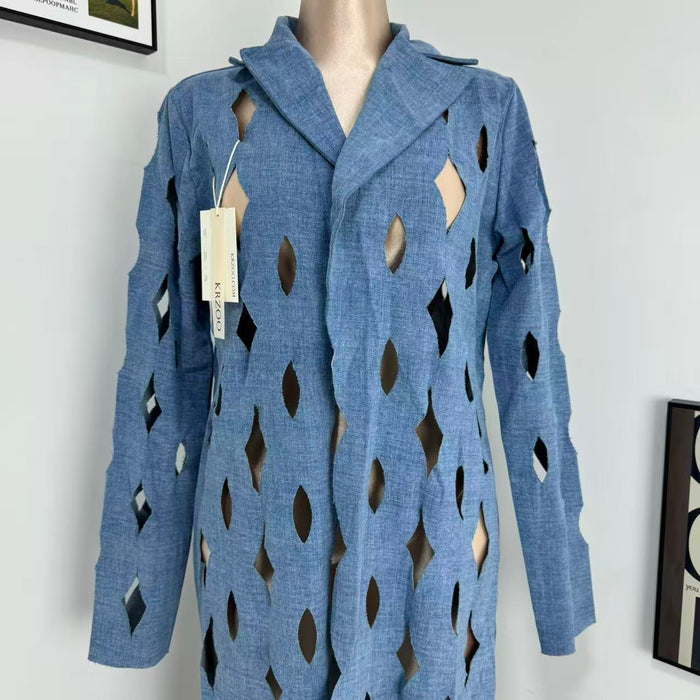 Street-Style Cutout Long-Sleeve Trench Coat