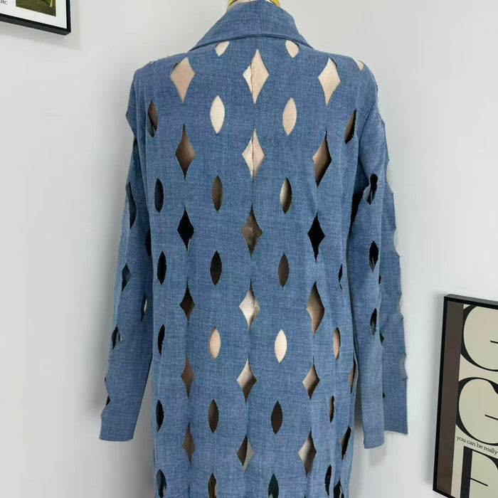 Street-Style Cutout Long-Sleeve Trench Coat