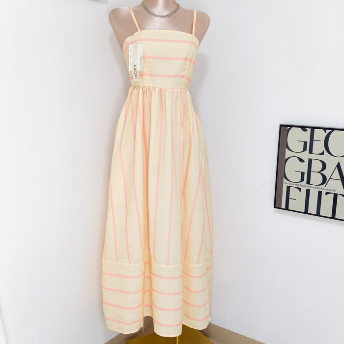 Striped halter-neck backless dress