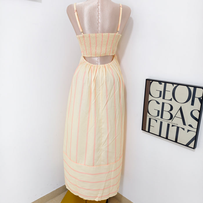 Striped halter-neck backless dress