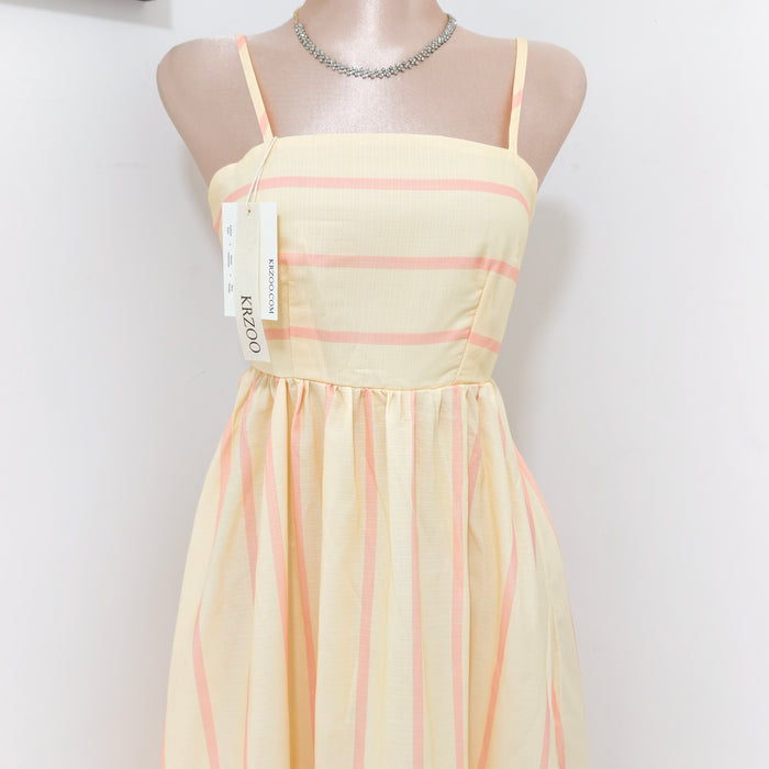 Striped halter-neck backless dress
