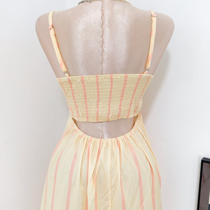 Striped halter-neck backless dress