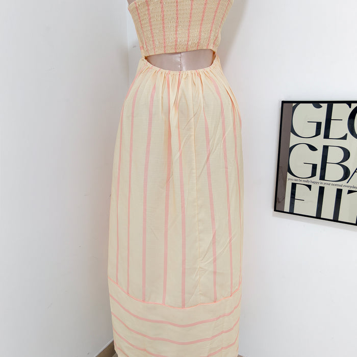 Striped halter-neck backless dress