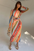 Sunset Stripe Mesh Midi Dress (Orange)