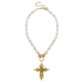 Susan Shaw Fleur Cross Pearl Necklace