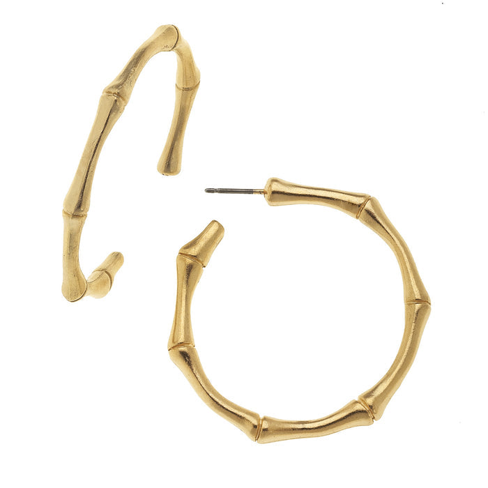 Susan Shaw Handcast Gold Bamboo Hoop Earrings