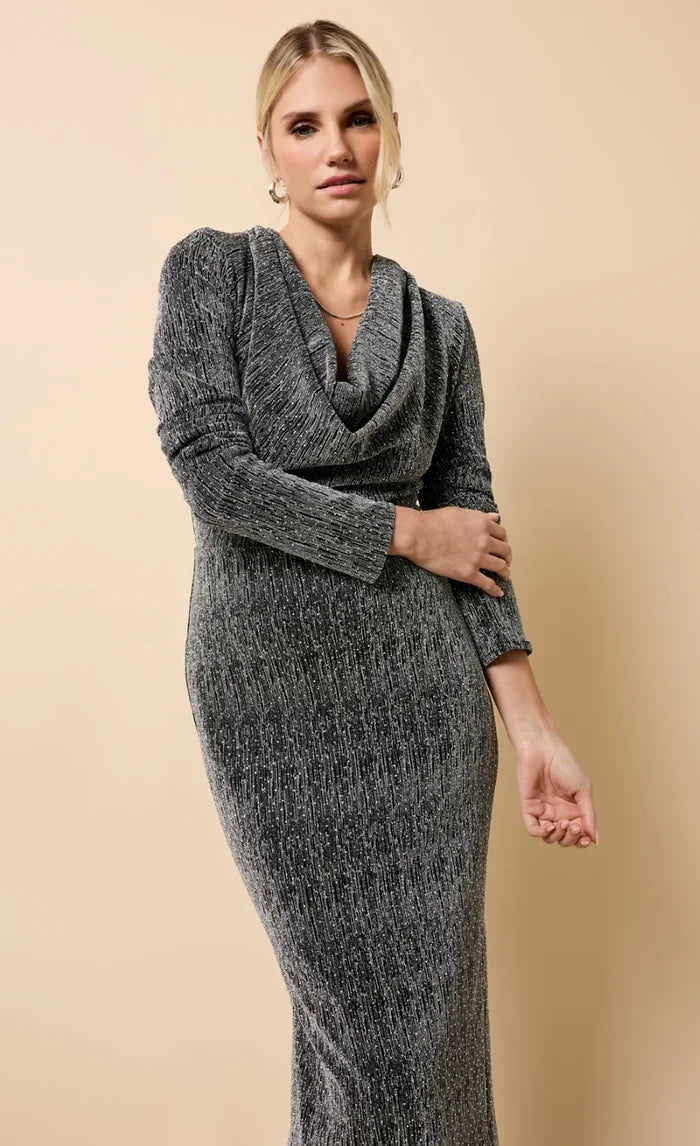 Sylvie Cowl Neck Midaxi Dress (Silver)