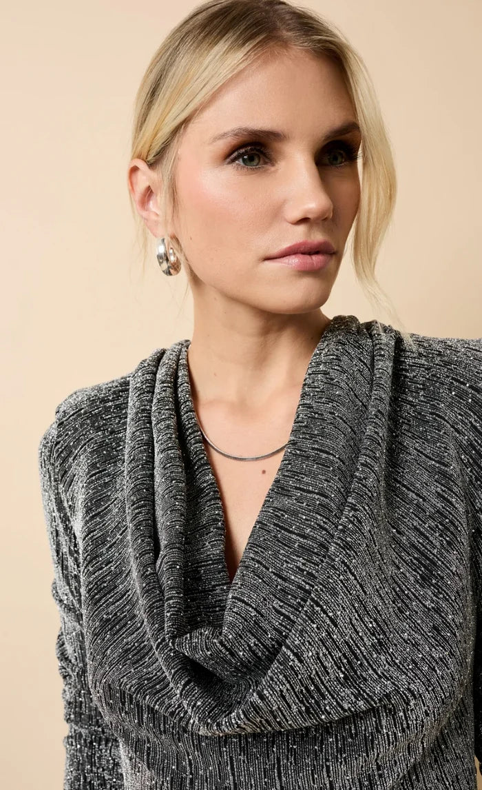 Sylvie Cowl Neck Midaxi Dress (Silver)