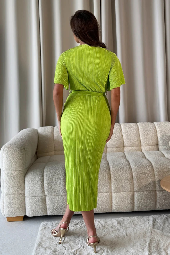 Tabby Lime Ruched Midi Dress (Lime)