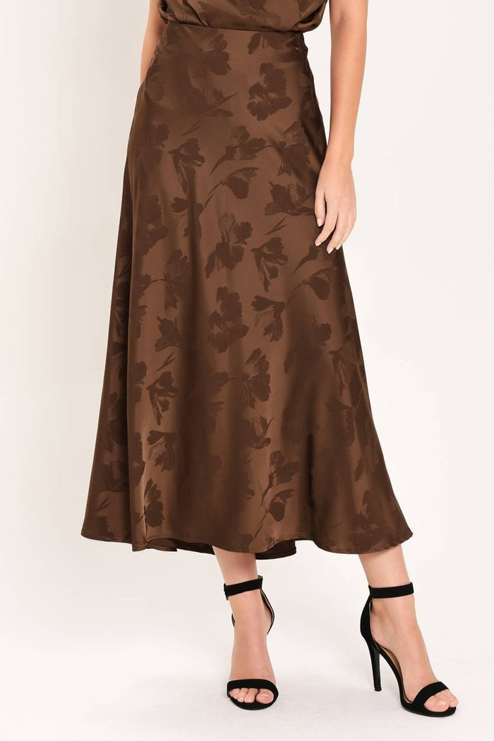Take Me Along Brown Floral Midi Skirt